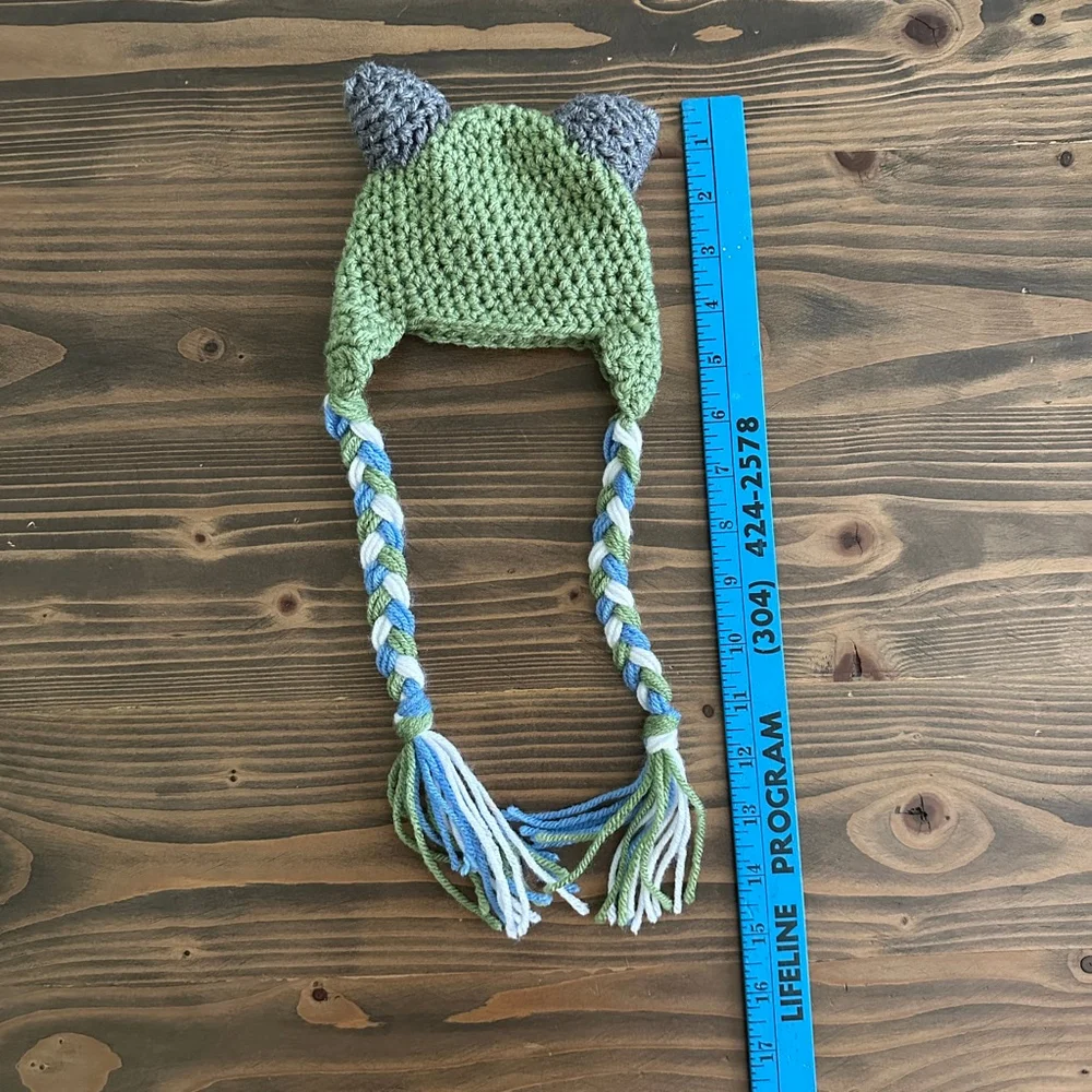 Newborn Crochet Monster Hat Green Gray Blue White Mike Wazowski Inspired